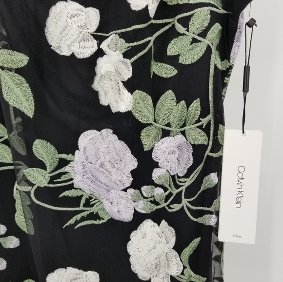Calvin Klein Embroidered Floral Flounce Dress Sz 4 - Picture 6 of 11